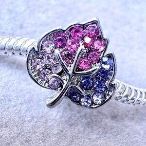 Pink Purple Blue Crystal Leaf Charm fits PANDORA